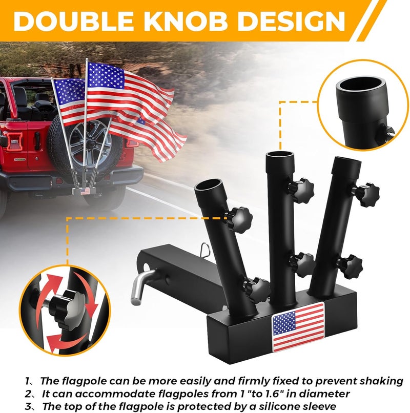 Sidasu Heavy Duty Three Hitch Flag Holder, Trailer Hitch Flag Pole Holder, Fits 2" Trailer Receivers, Universal Hitch Flag Pole Holder Kit with Cars, Trucks, SUV, Pickups, Campers & Trailers - Image 4